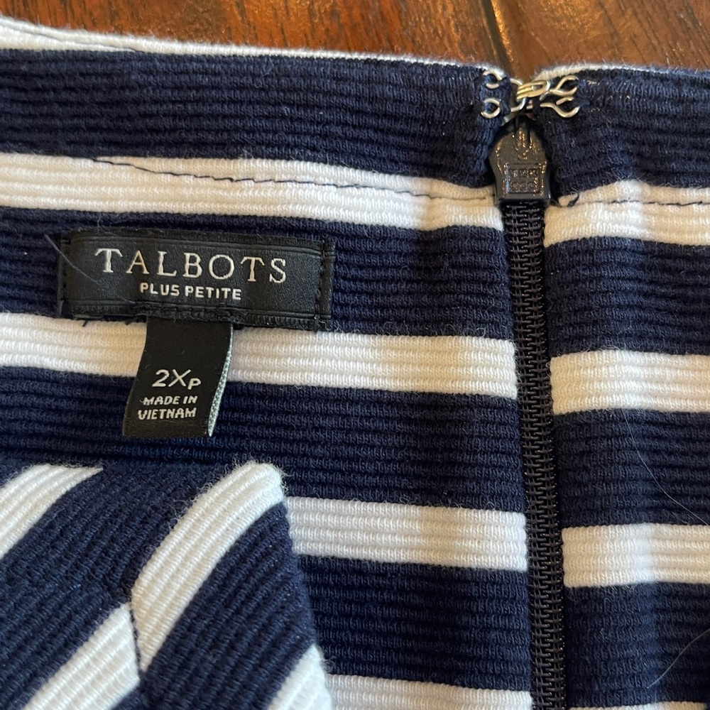 Talbots Navy Blue and White Chevron Midi Dress - Picture 2 of 5
